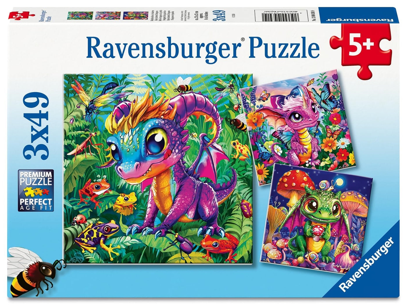 Puzzle Ravensburger din 3 x 49 piese - Mici dragoni de grădină