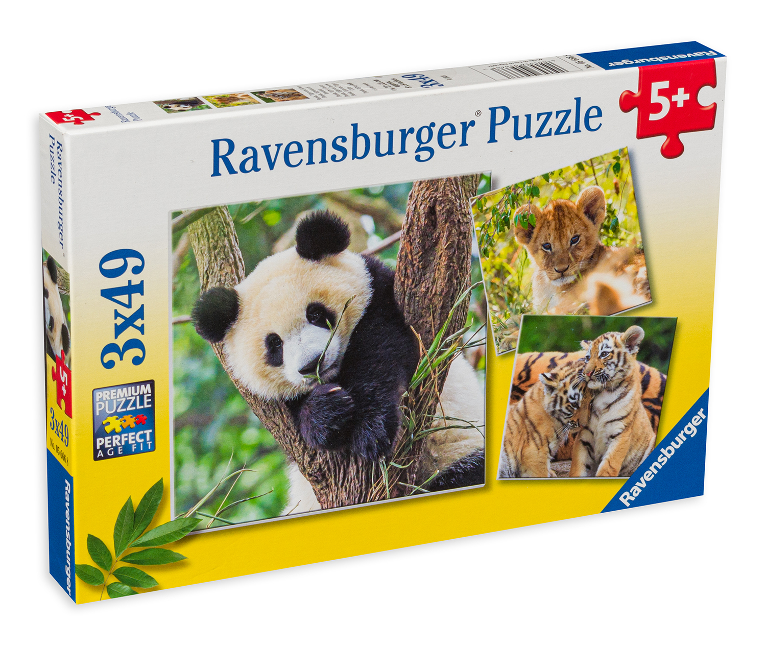 Puzzle Ravensburger din 3 x 49 de piese - Panda, tigru și leu