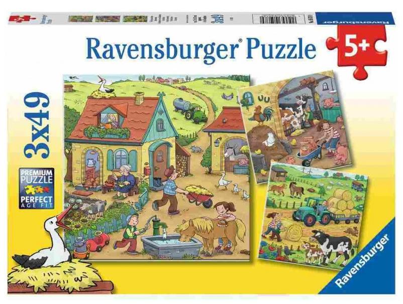 Puzzle Ravensburger din 3 x 49 piese - Distracție la fermă
