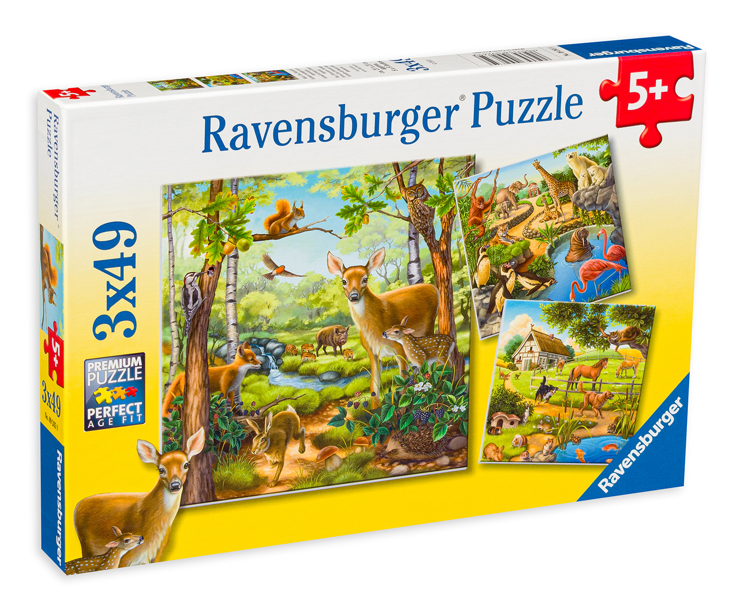 Puzzle Ravensburger din 3 x 49 de piese - Lumea animalelor