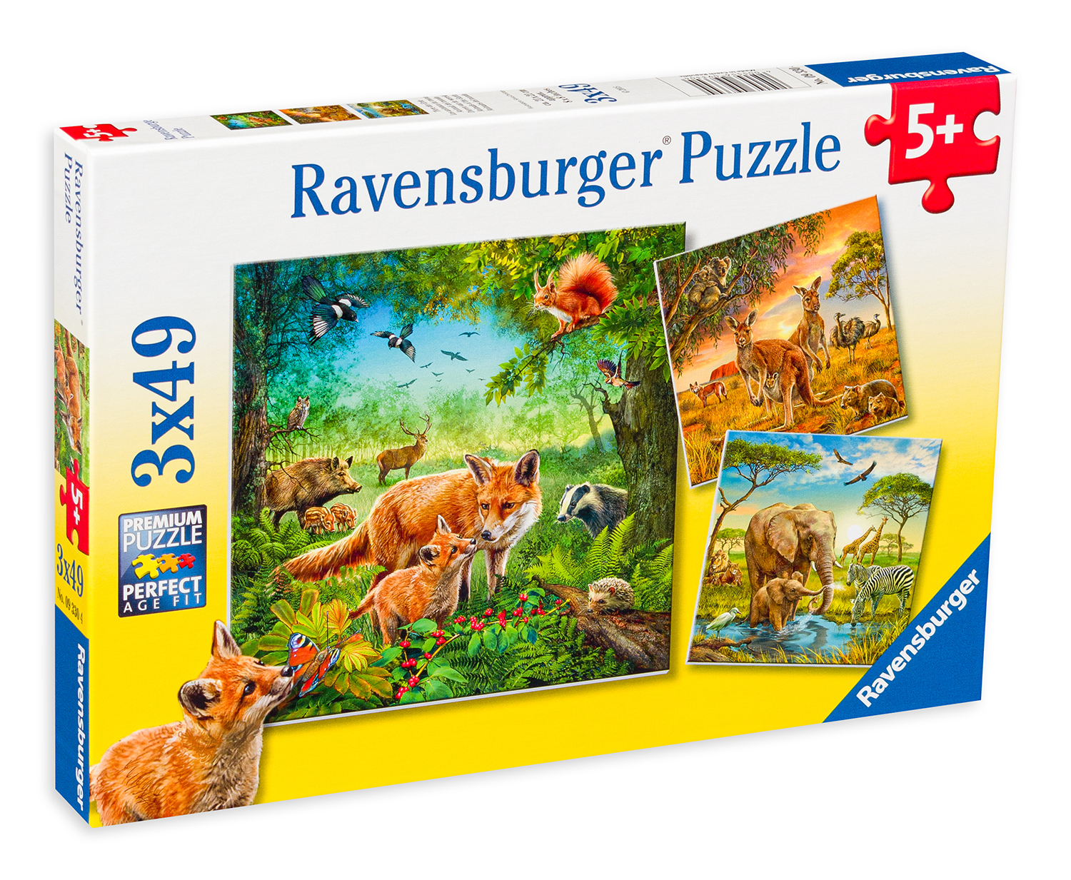 Puzzle Ravensburger din 3 x 49 de piese - Regatul animalelor