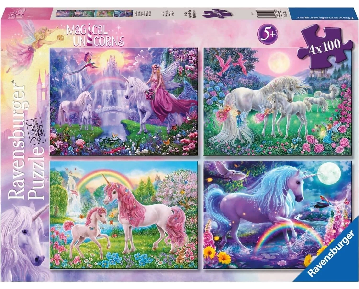 Puzzle Ravensburger din 4 x 100 piese - Unicorni magici