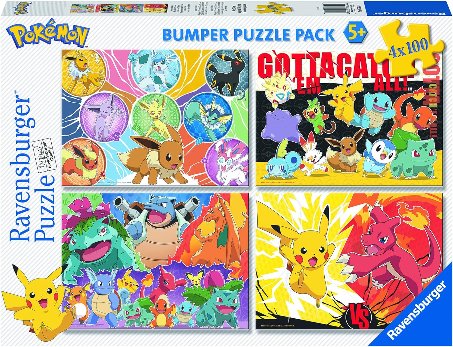 Puzzle Ravensburger din 4 х 100 de piese - Pokemon