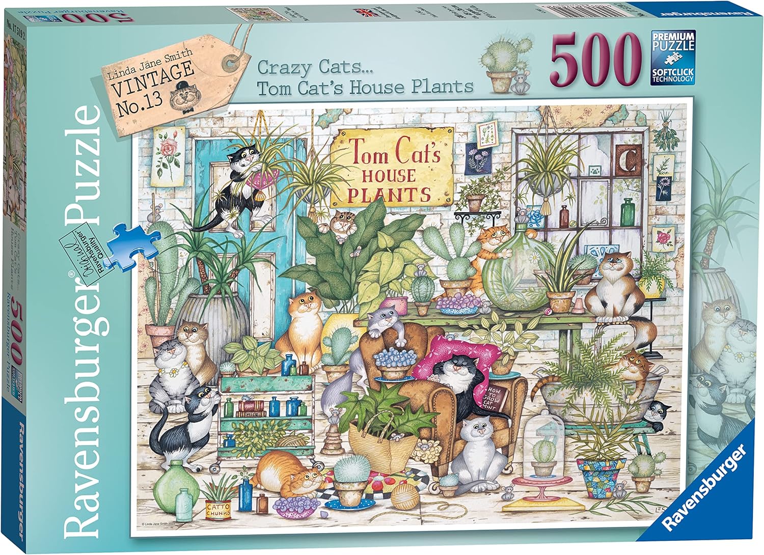 Puzzle Ravensburger din 500 de piese - Pisicile nebune 13: Plantele de companie ale pisicii Tom