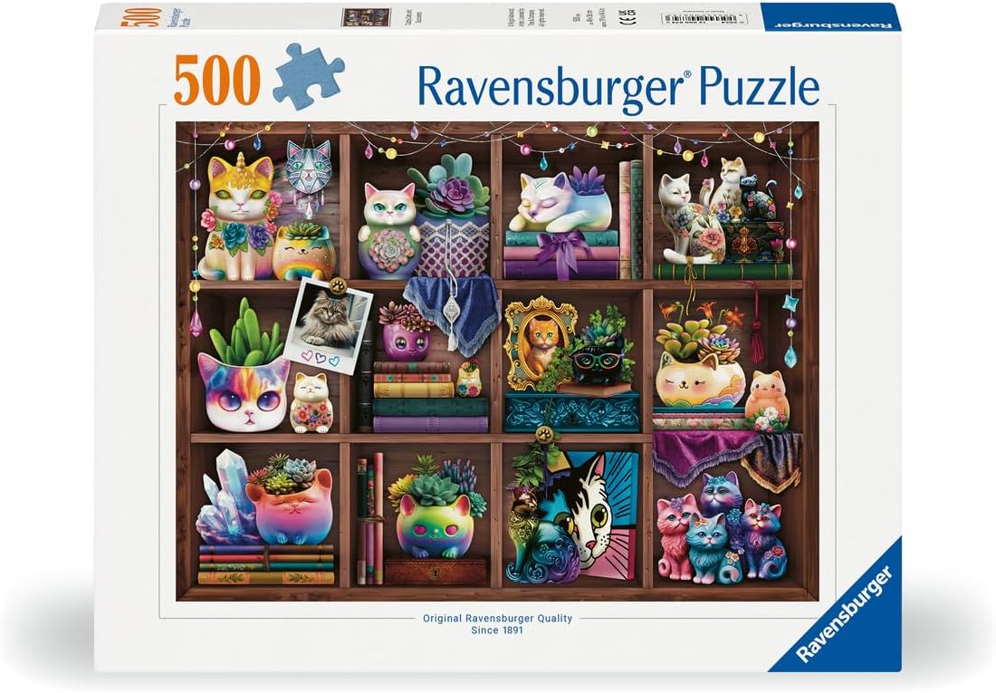 Puzzle Ravensburger din 500 de piese - Pisici mici și plante suculente