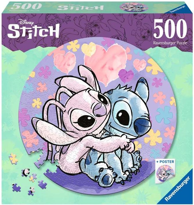Puzzle Ravensburger din 500 de piese - Lilo și Stitch, rotund