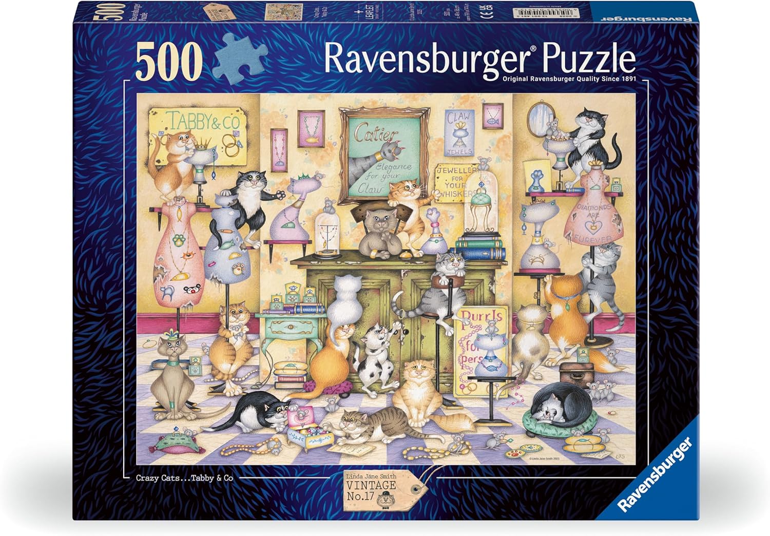 Puzzle Ravensburger din  500 piese - Pisicile nebune: Tabby and Co.