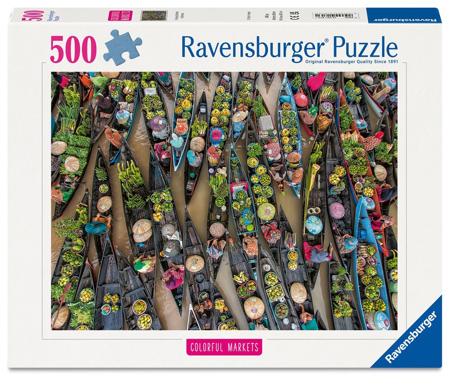 Puzzle Ravensburger din 500 piese - Piața plutitoare, Indonezia