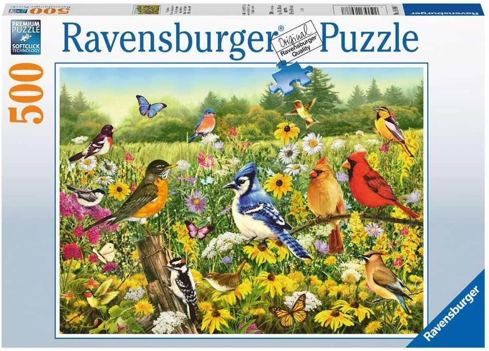 Puzzle Ravensburger din 500 de piese - Păsările de pe pajiște