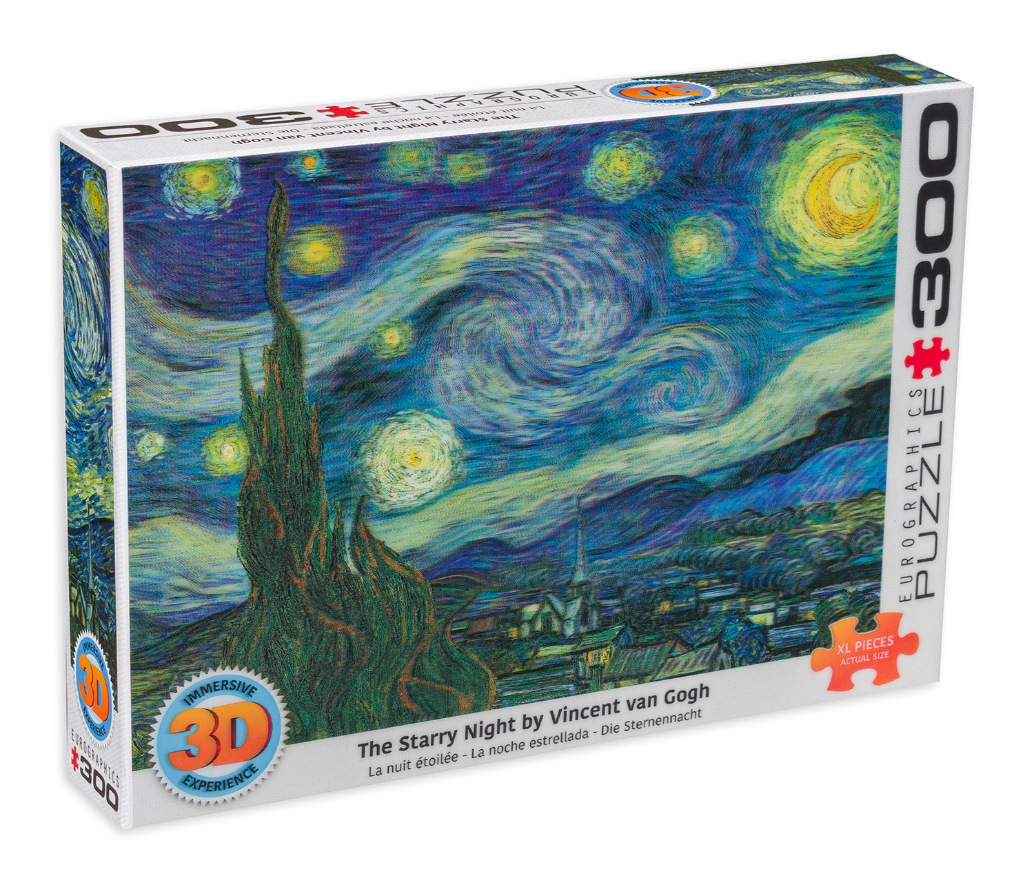 Puzzle cu efect 3D Eurographics din 300 de piese - Noapte înstelată, Van Gogh
