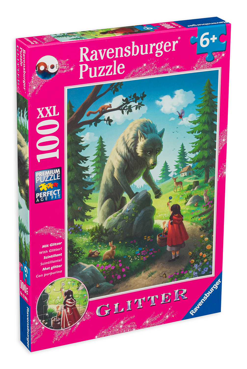 Puzzle cu brocart Ravensburger din 100 XXL de piese - Scufița Roșie și Lupul