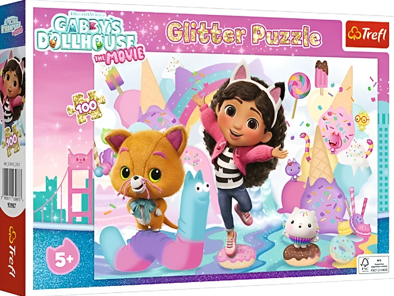 Puzzle cu brocart Trefl din 100 piese - Casa de păpuși a lui Gaby: Filmul
