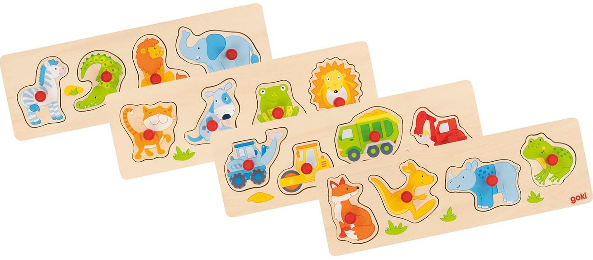 Puzzle cu mânere Goki - pisoi, câine, broască și arici