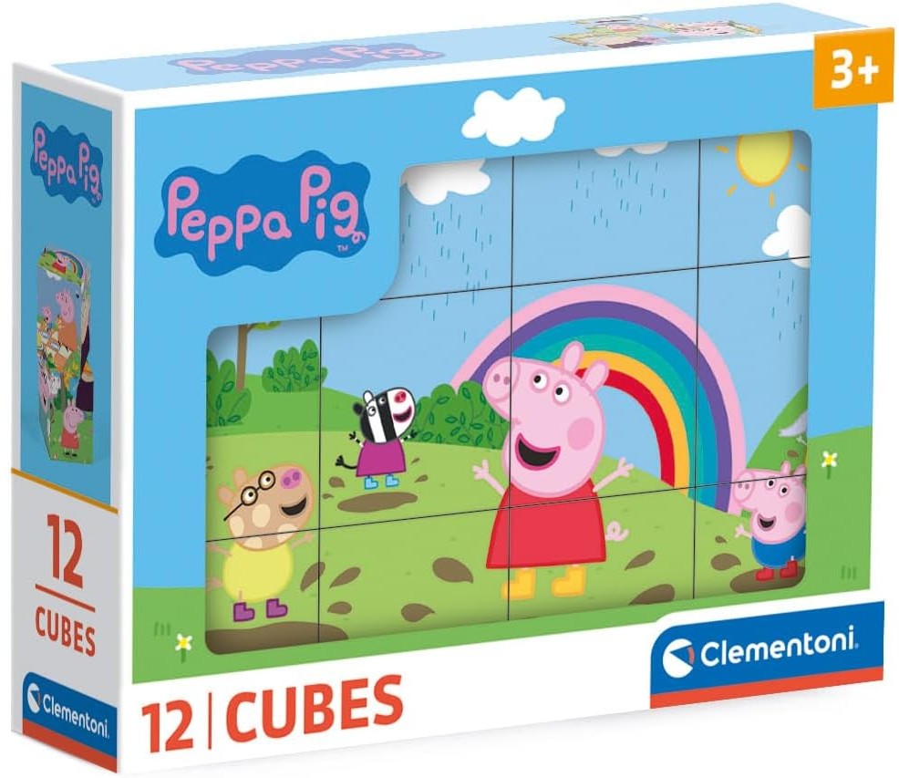 Puzzle cu cuburi Clementoni de 12 piese - Purcelușul Peppa