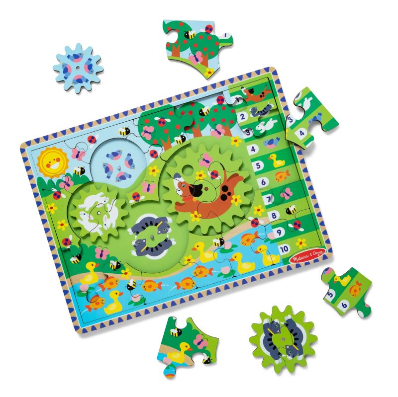 Puzzle cu roți dințate Melissa & Doug – Din lemn, 24 piese