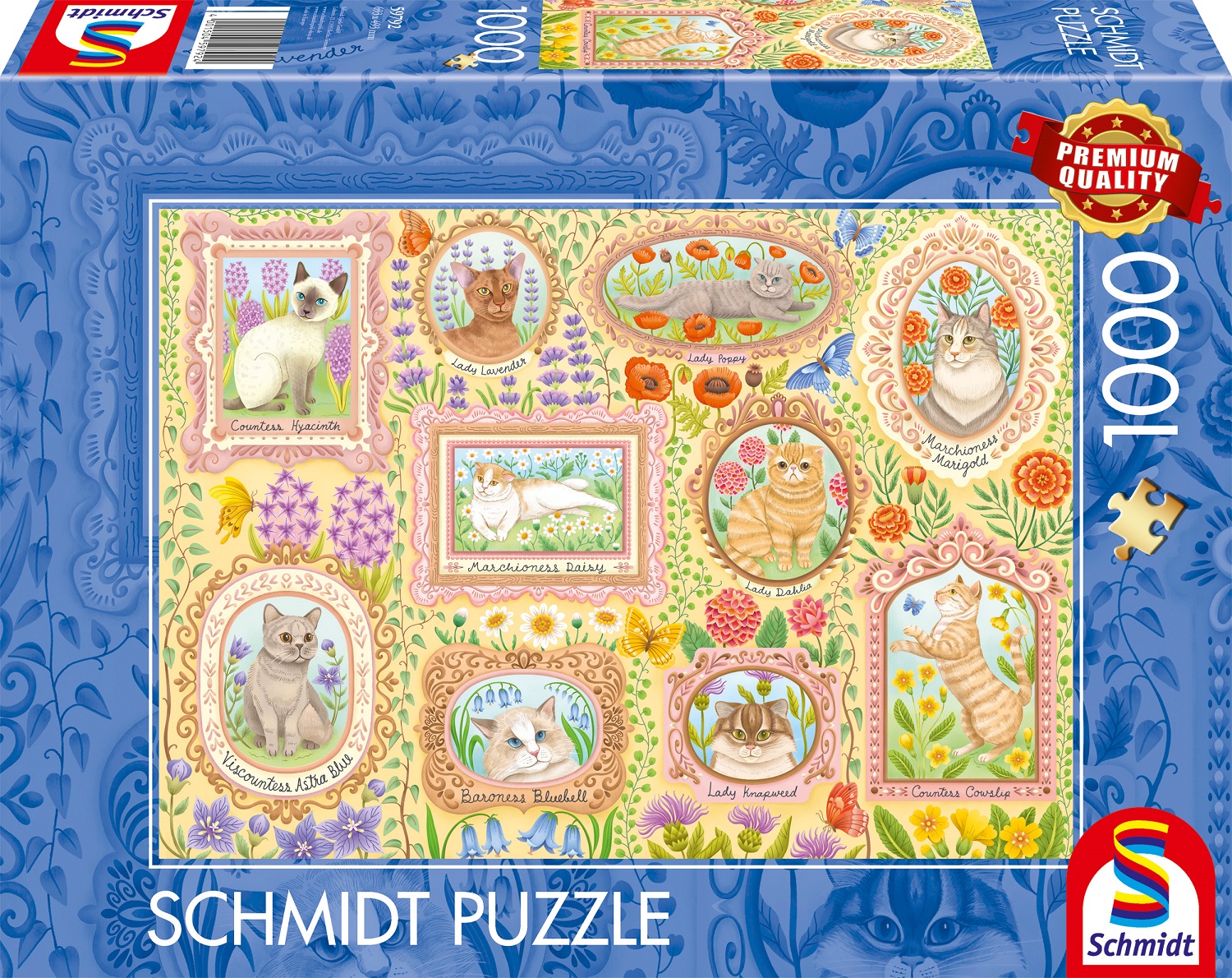 Puzzle Schmidt din 1000 piese - Pisici nobile printre flori