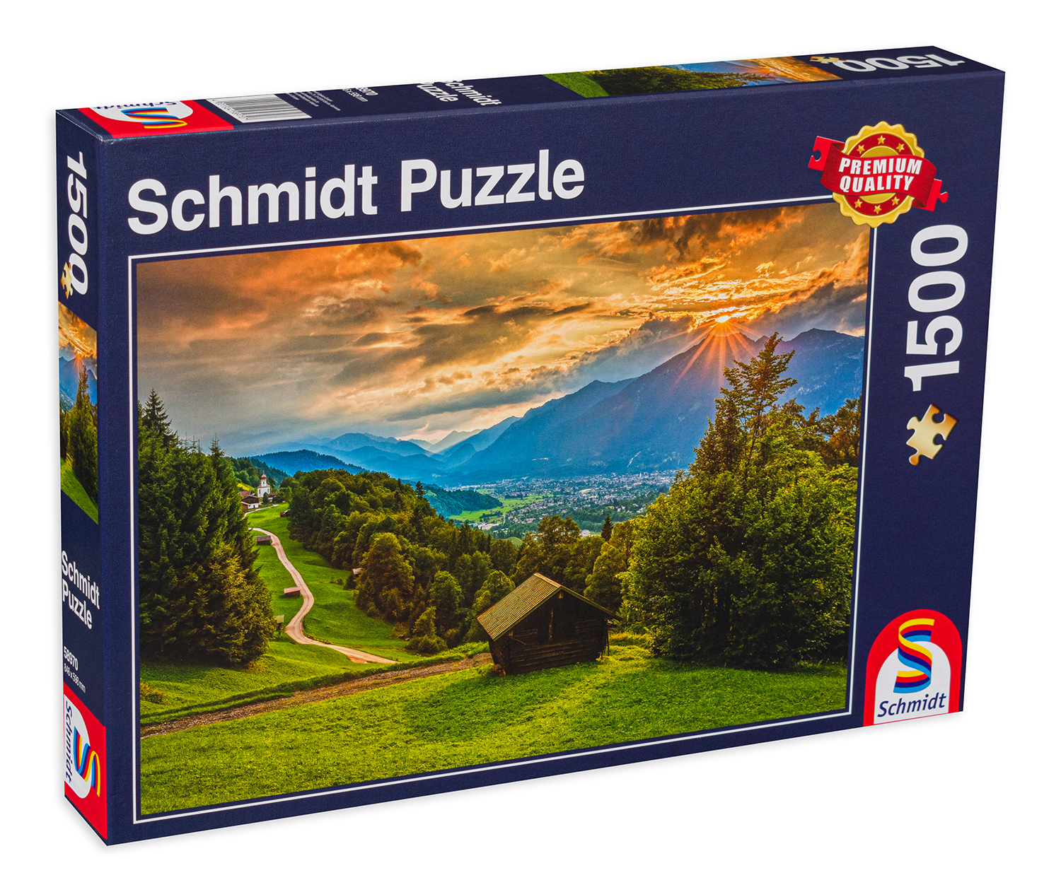 Puzzle Schmidt din 1500 de piese - Sunset Over The Montain Vilage Of Wombreg