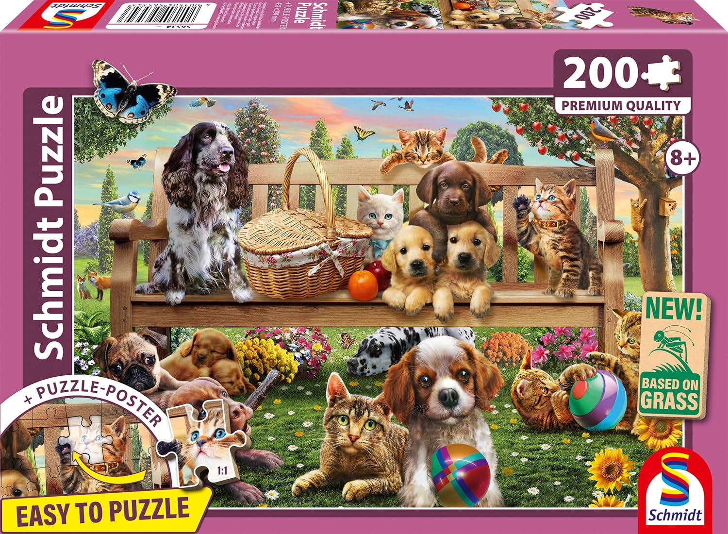 Puzzle Schmidt din 200 piese - Picnic de grădină pentru câini și pisici