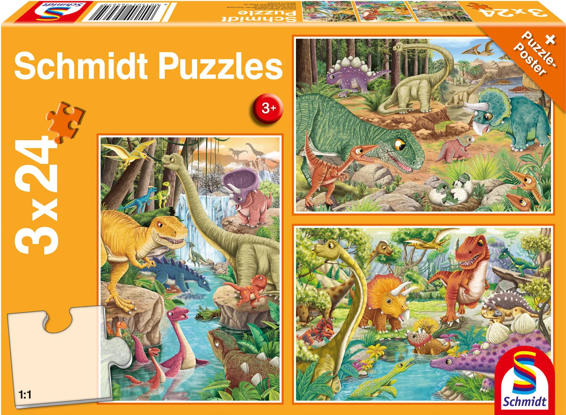 Puzzle Schmidt 3 x 24 piese - Distracție cu dinozauri