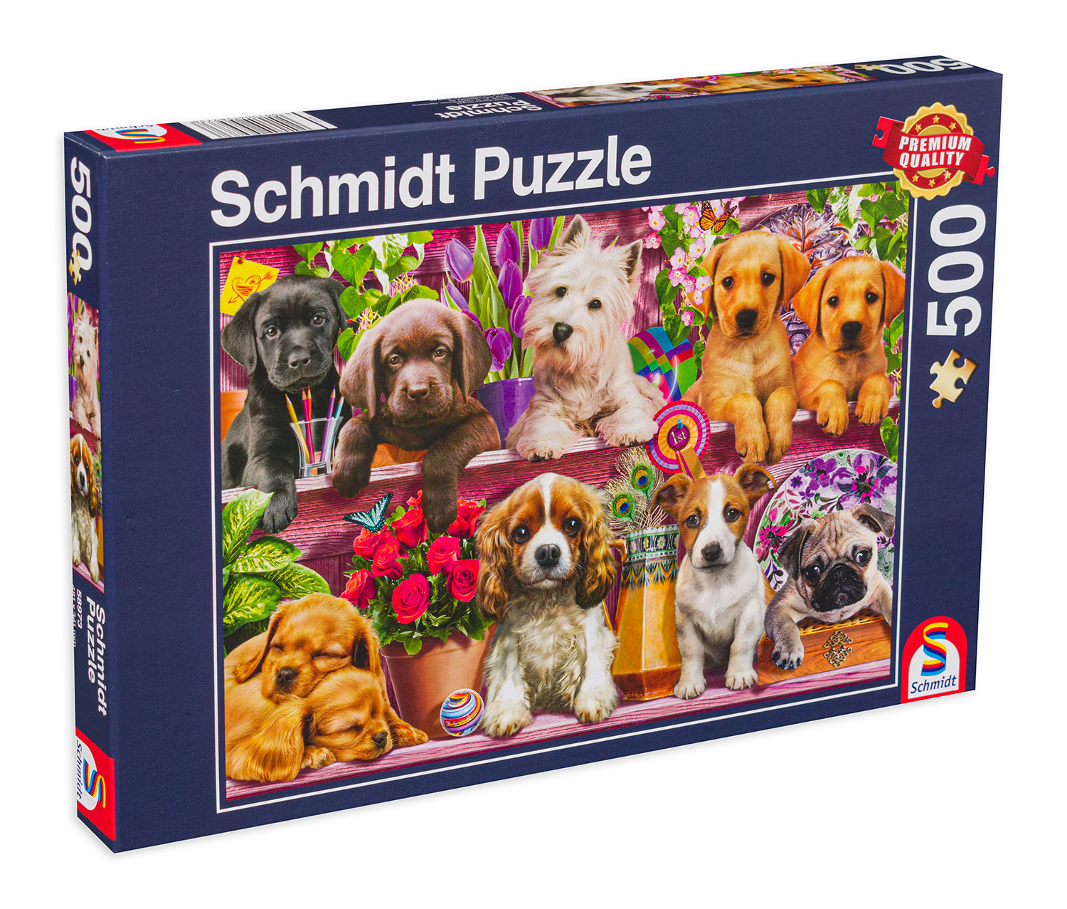Puzzle Schmidt din 500 de piese - Puppies on The Shelf