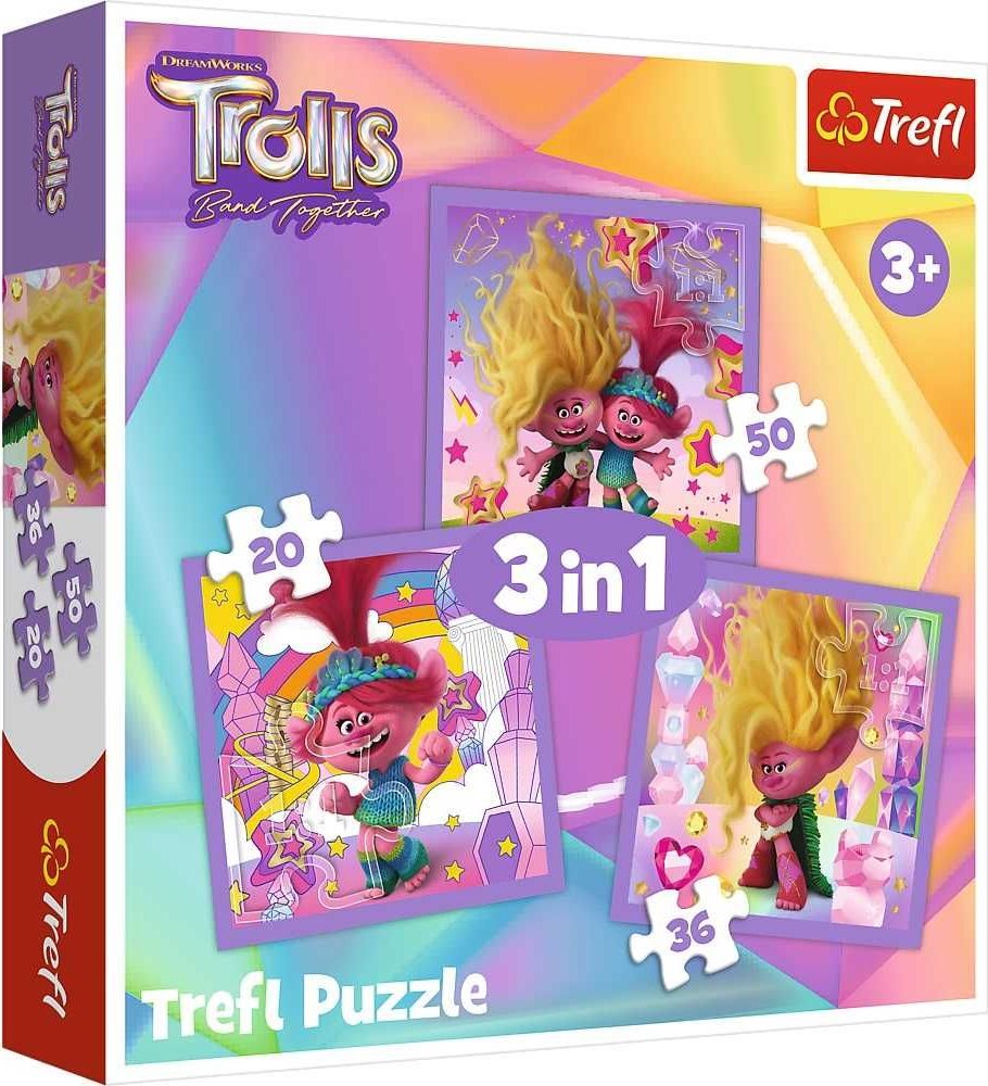 Puzzle Trefl 3 în 1 - Meet the happy Trolls