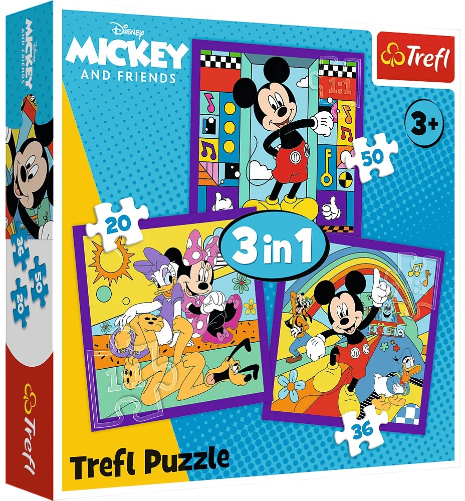 Puzzle Trefl 3 în 1 - Compania distractivă a lui Mickey Mouse