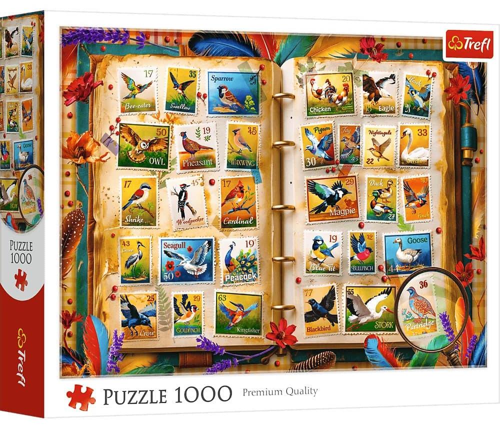 Puzzle Trefl din  1000 piese - Colecție de timbre de păsări