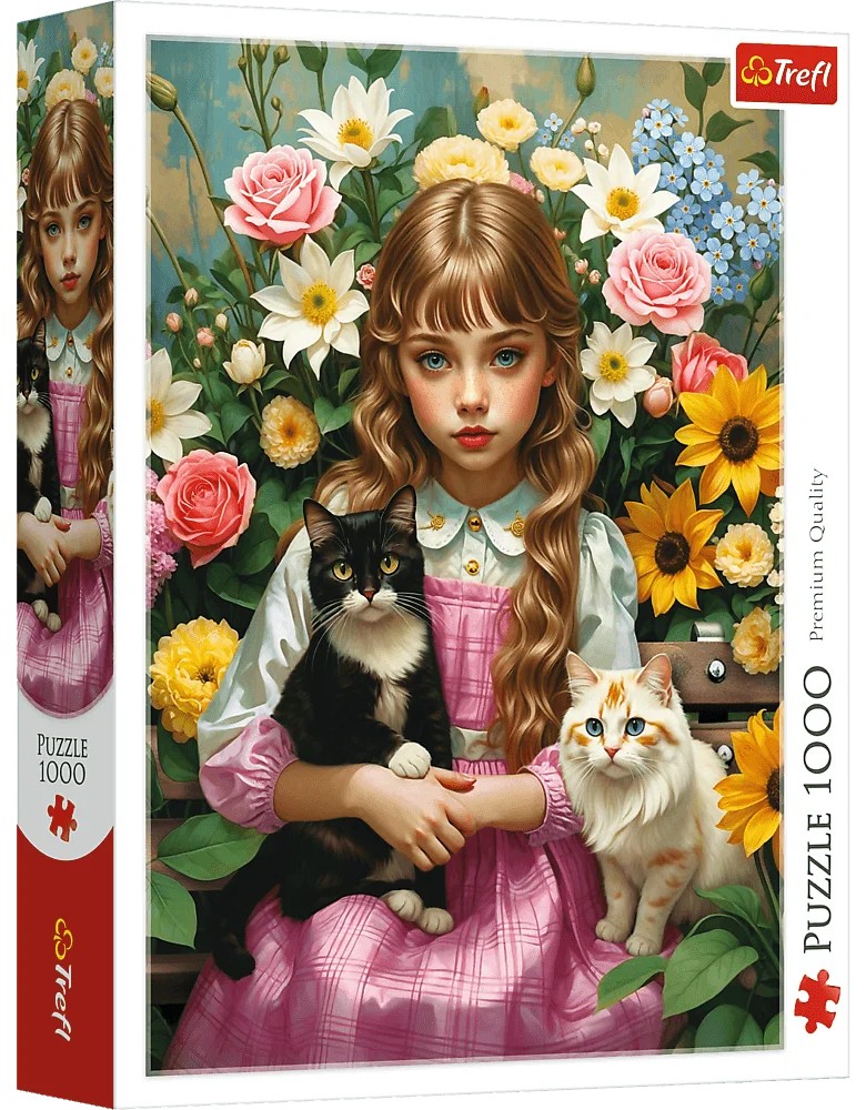 Puzzle Trefl din 1000 piese - Fată cu pisici