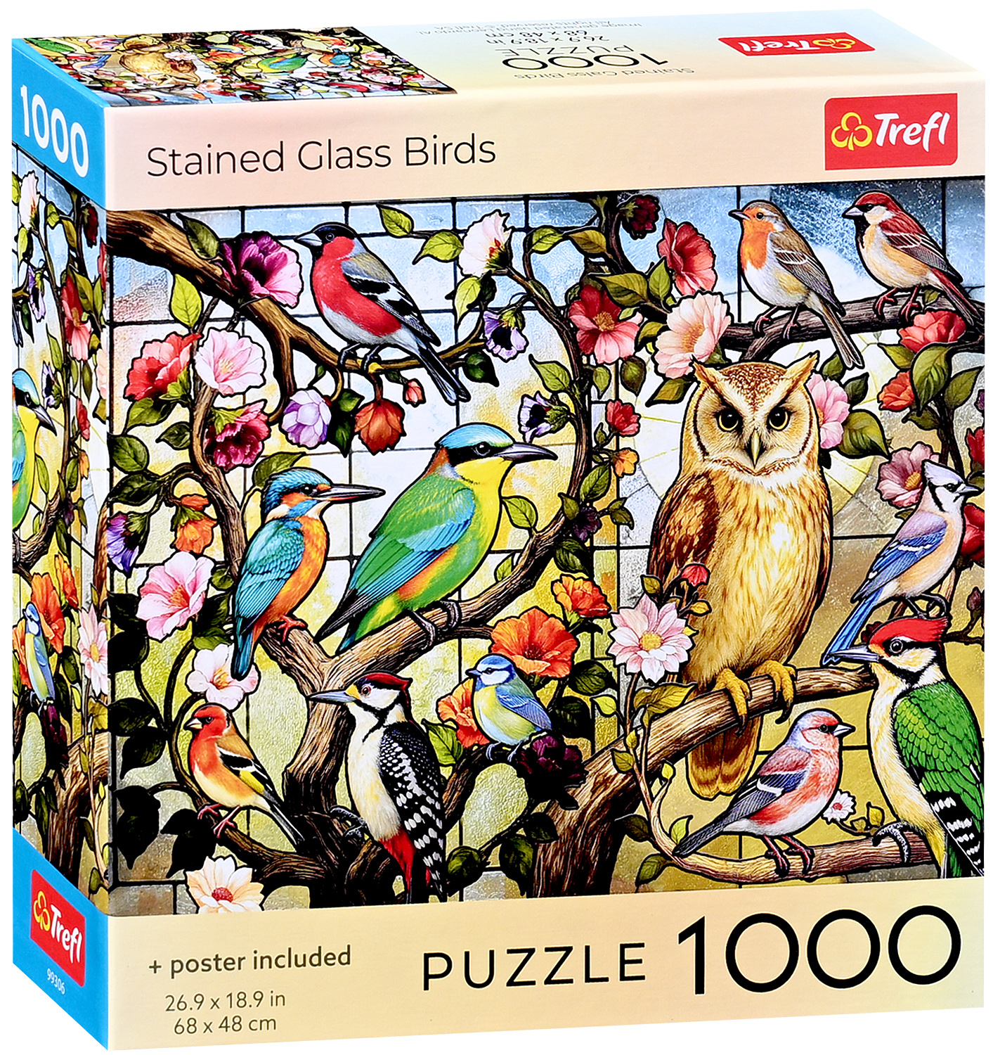 Puzzle Trefl din 1000 piese - Păsări din sticlă colorată
