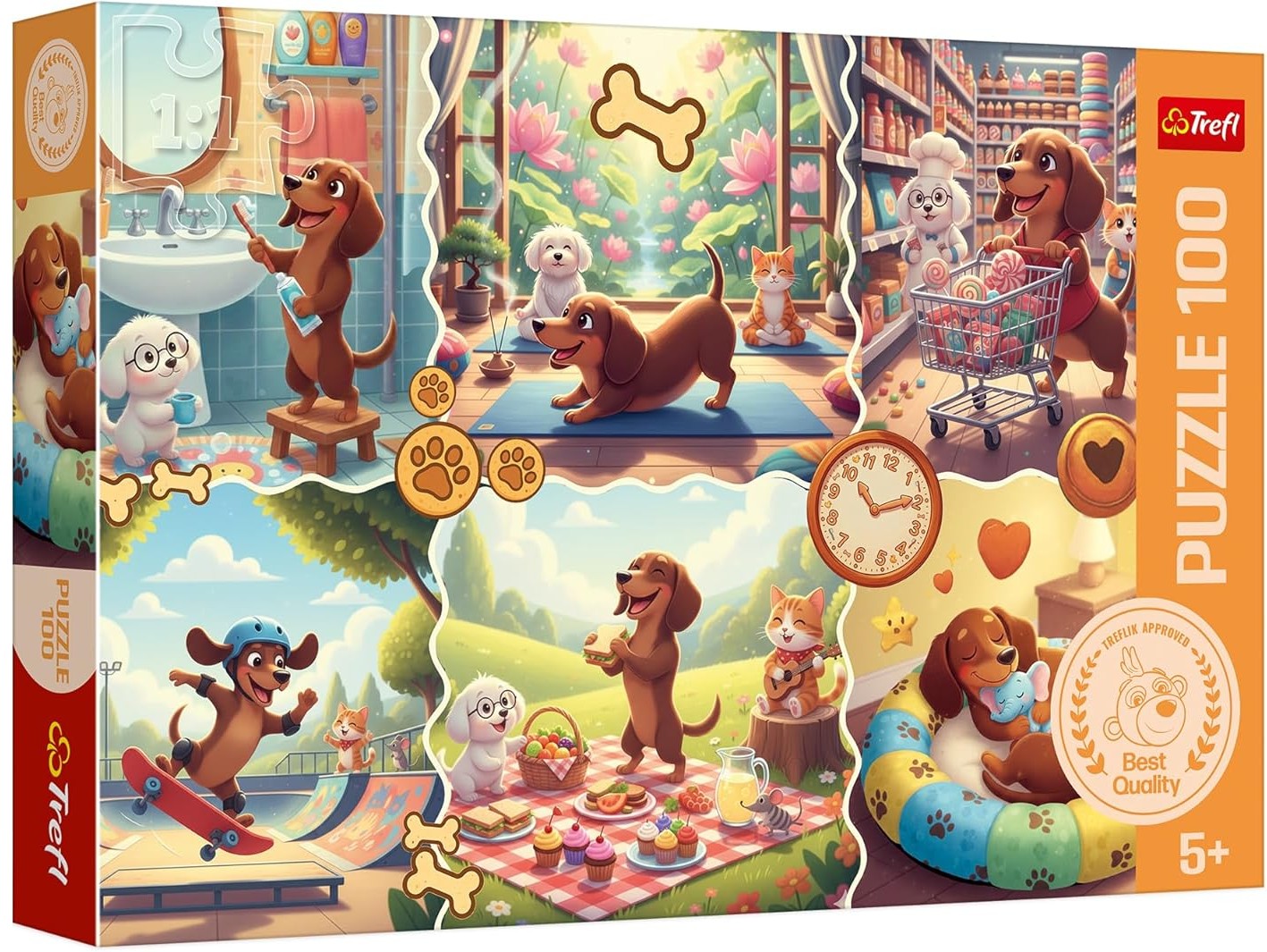 Puzzle Trefl din  100 piese - Ziua lungă a teckelului