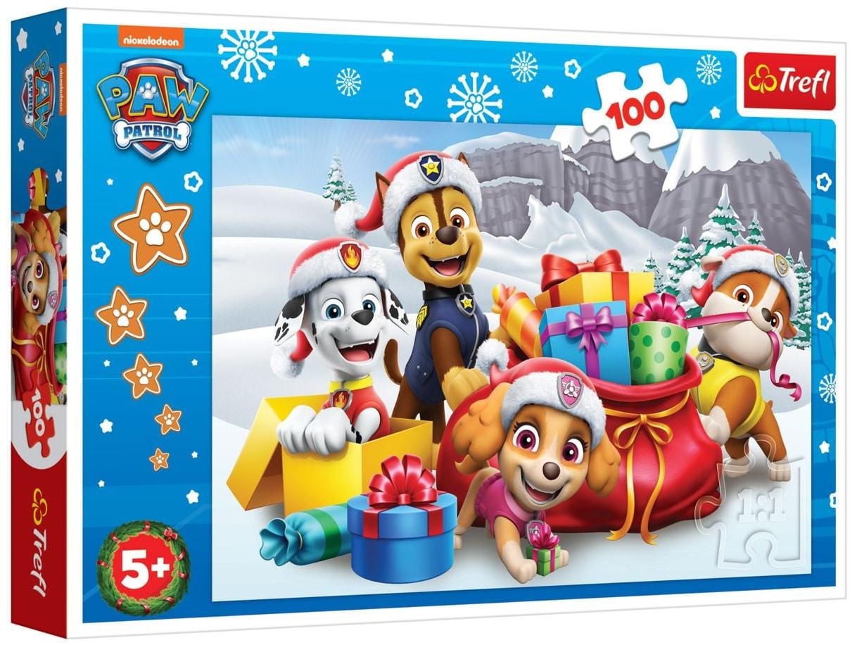 Puzzle Trefl din 100 piese - Crăciun cu Patrula Cățelușilor