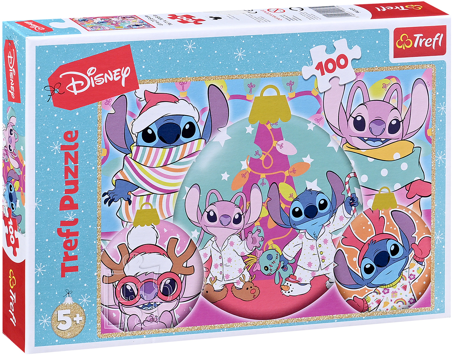 Puzzle Trefl de 100 piese – Crăciunul lui Stitch și Angel