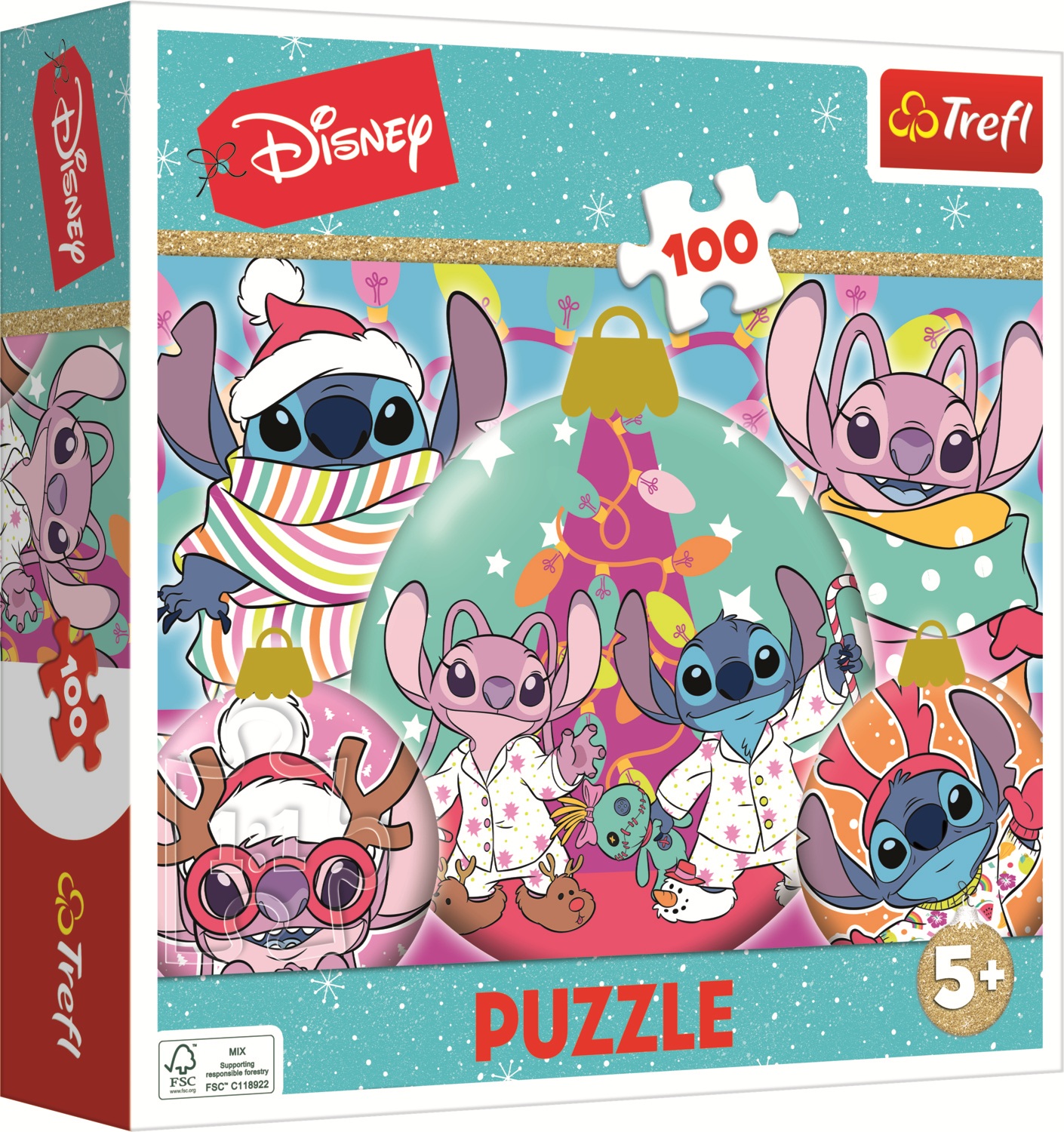 Puzzle Trefl din 100 piese - Lilo și Stitch: Crăciun