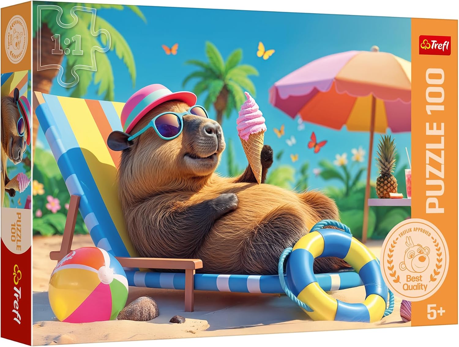 Puzzle Trefl din  100 piese - Capibara relaxantă