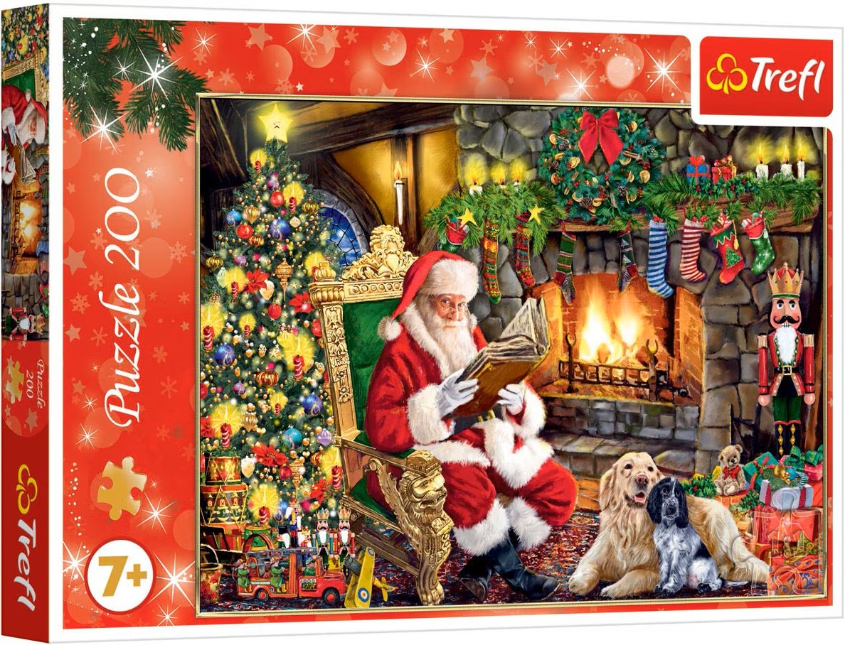 Puzzle Trefl din 200 piese - Moș Crăciun lângă șemineu