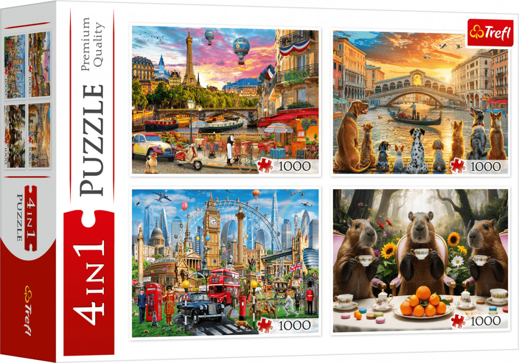 Puzzle Trefl din 4 х 1000 piese - Orașe pictate și capibara