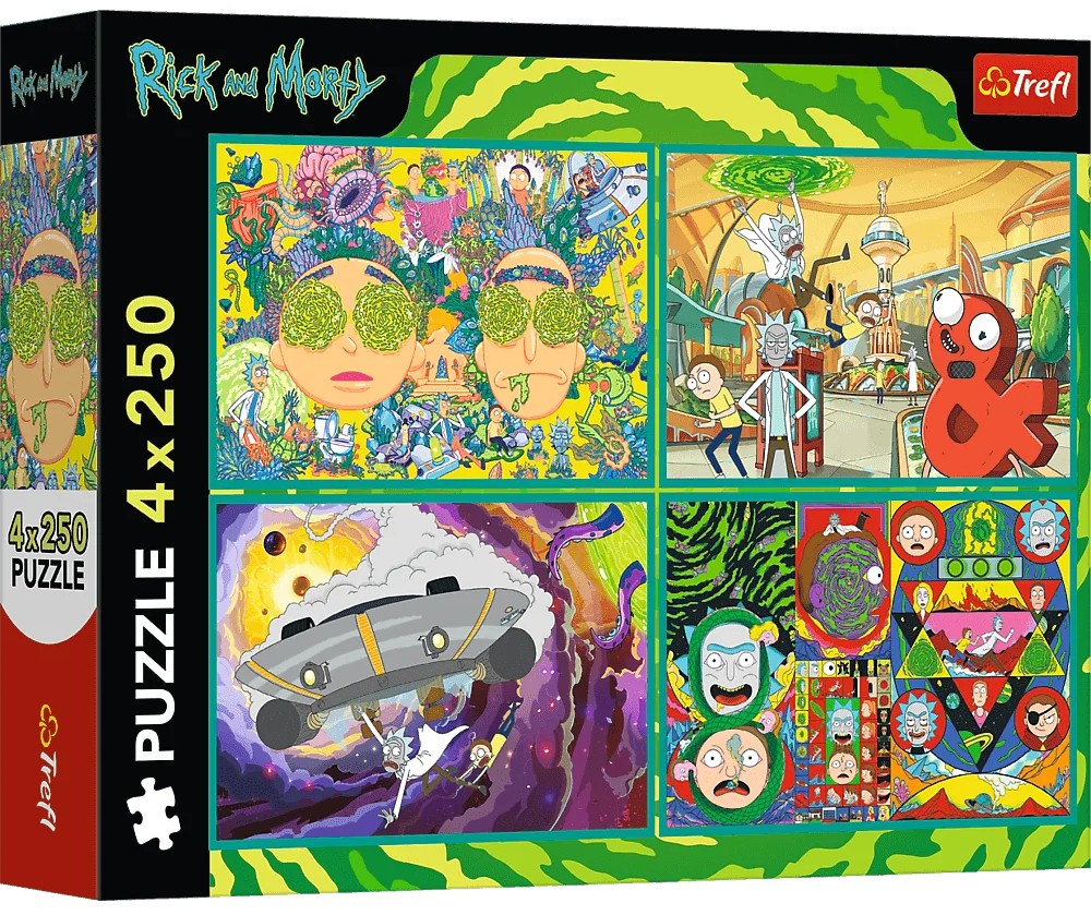 Puzzle Trefl din 4 x 250 piese - Realitatea distorsionată a lui Rick și Morty