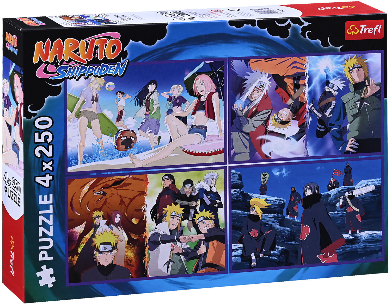Puzzle Trefl din 4 x 250 piese - Aventurile lui Naruto Uzumaki