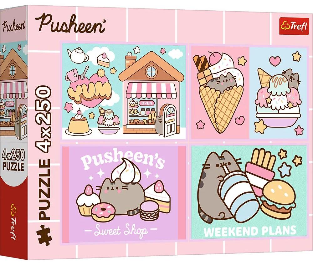 Puzzle Trefl din  4 x 250 piese - Faceți cunoștință cu Pusheen