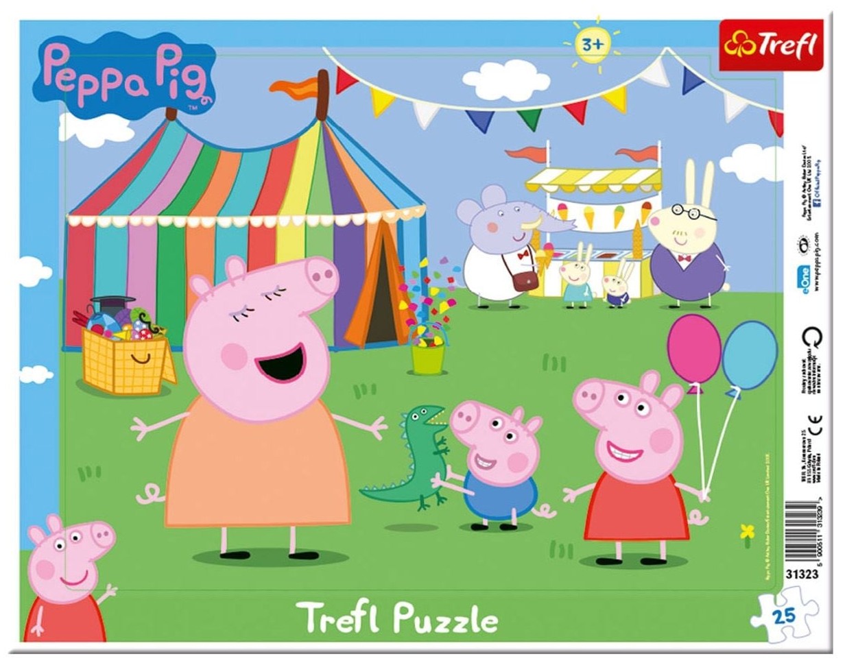 Puzzle în ramă Trefl din 25 piese - Purcelușa Peppa în parcul de distracții