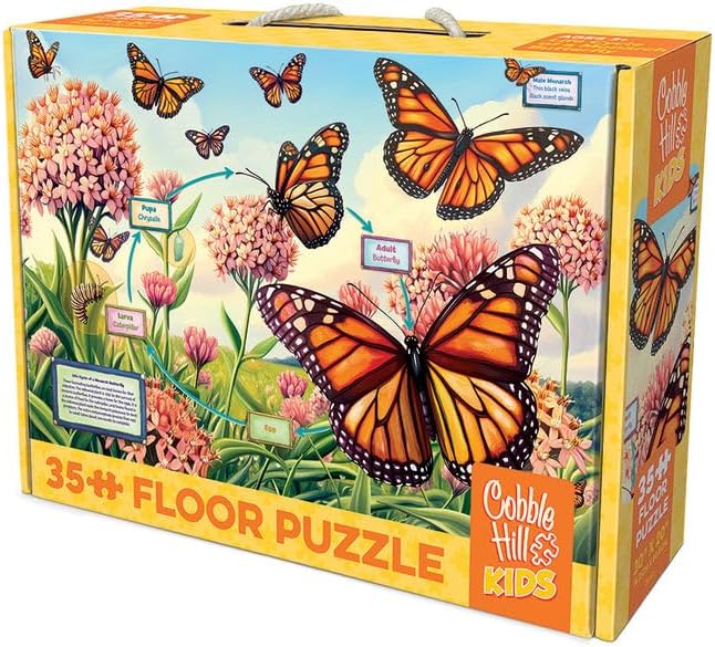 Puzzle pentru podea Cobble Hill din 35 piese - Ciclu de viață al fluturelui Monarch