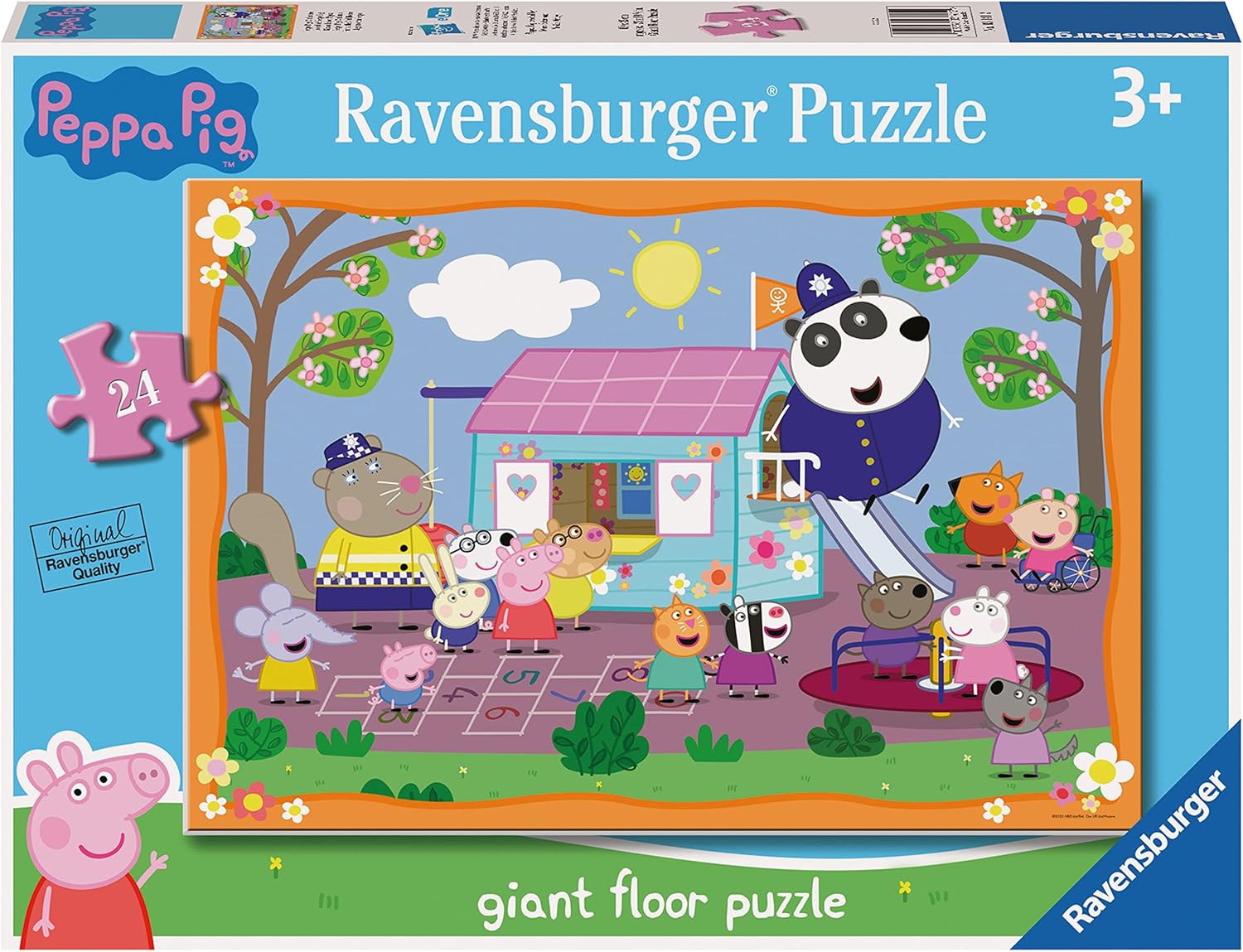 Puzzle de podea Ravensburger din 24 piese - Peppa și prietenii ei joacă club