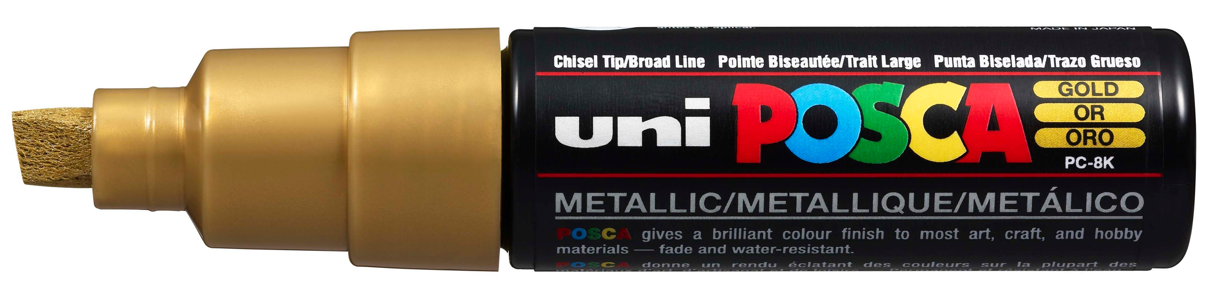 Marker permanent Uniball Posca pe baza de apa – Auriu, 8.0 mm