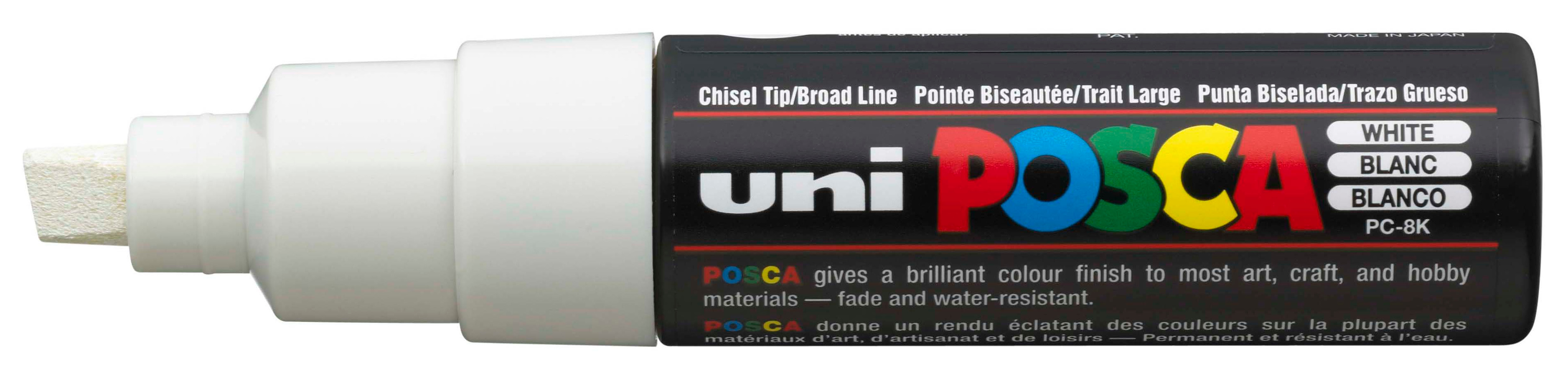 Marker permanent Uniball Posca pe baza de apa – Alb, 8.0 mm