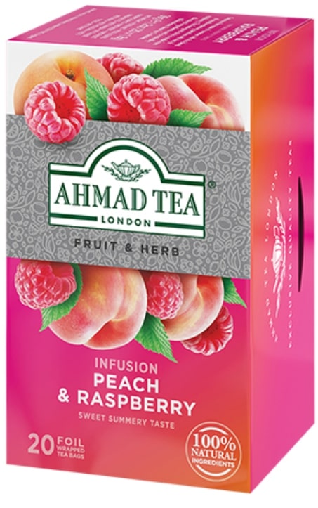 Ceai de fructe Peach & Raspberry, 20 pliculețe, Ahmad Tea