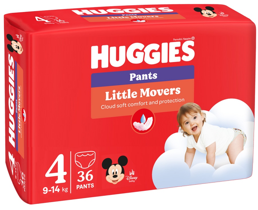 Scutece chilotei Huggies Little Movers - Mărimea 4, 9-14 kg, 36 buc.
