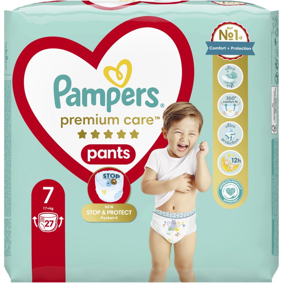 Scutece chiloței Pampers Premium Care - VP, Marimea 7, 15+ kg, 27 buc.