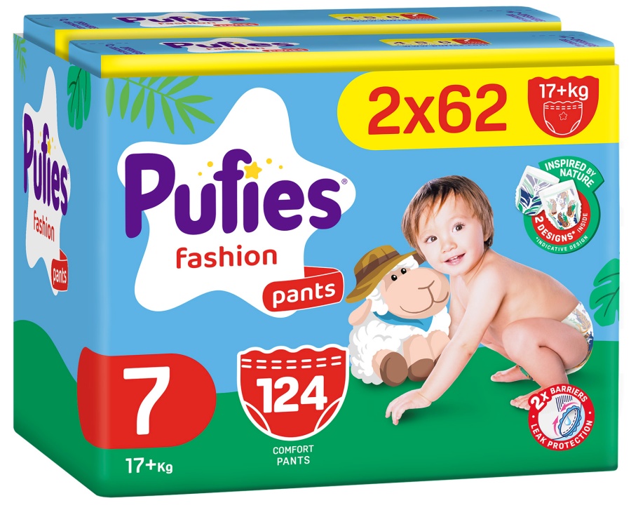 Scutece chiloței Pufies Fashion - Extra Large Plus, mărimea 7, 124 buc, 17+ kg, Mega Pack 2