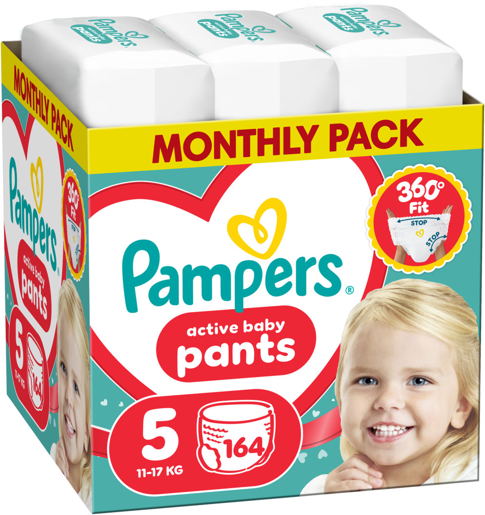 Scutece - chiloțel Pampers Active Baby - Mărimea 5, 11-17 kg, 164 buc