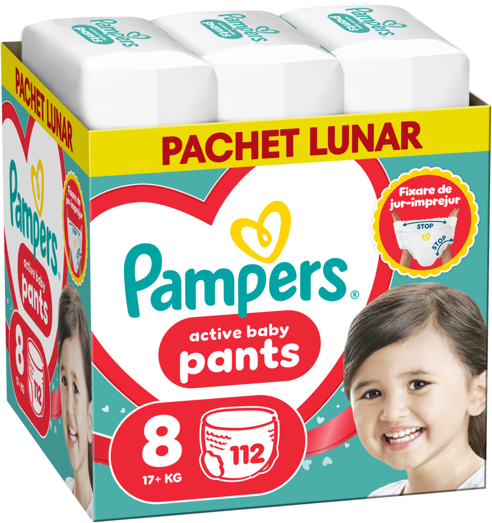 Scutece - chiloțel Pampers Active Baby - Mărimea 8, 17+ kg, 112 buc